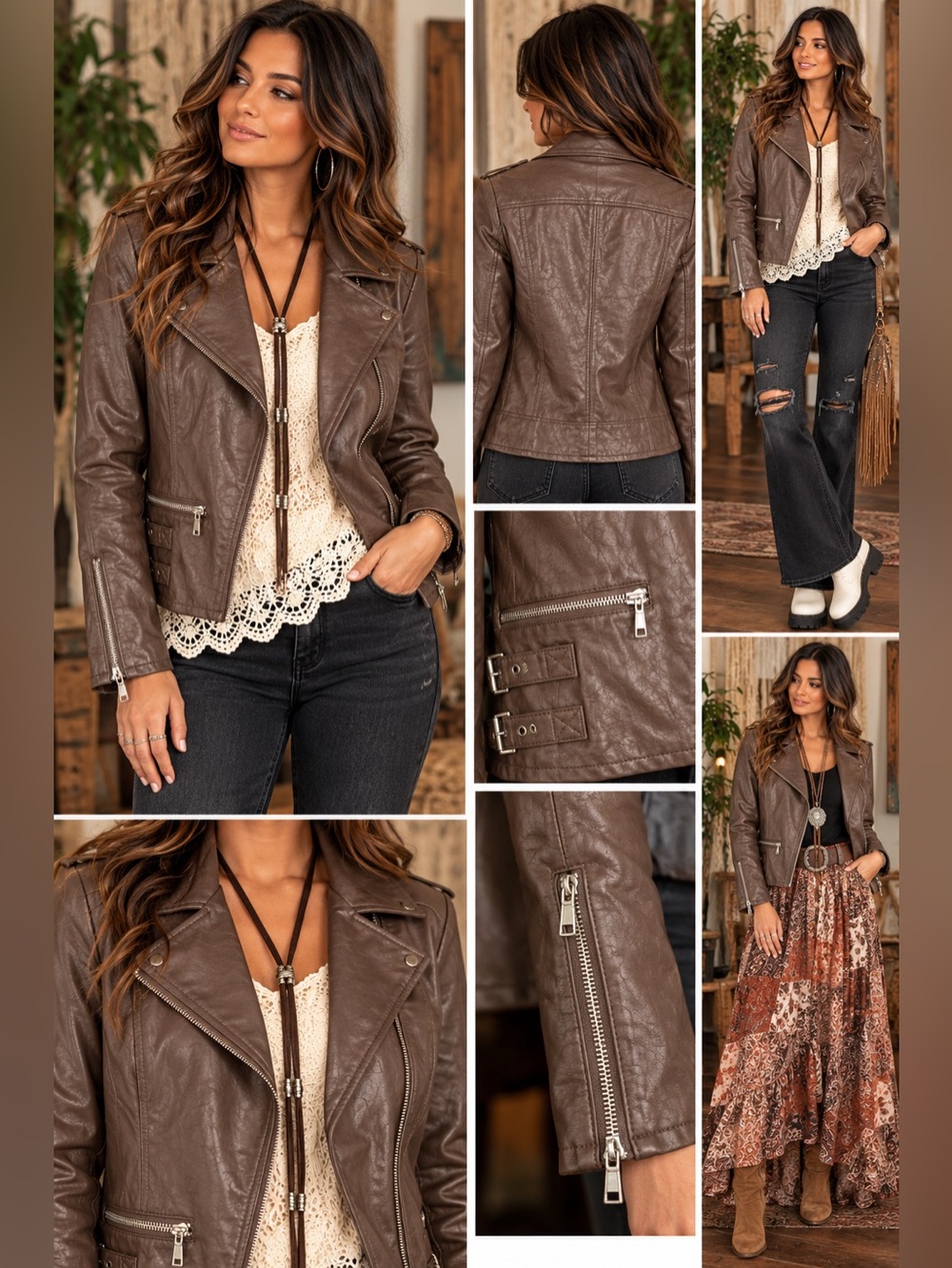 a.n.a. NWT Brown Faux Leather Moto Jacket Buckle Zip Detail size XL